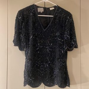 Stenay made in India , 100% silk Beaded  Blouse Size S, Black Beaded Fancy Party